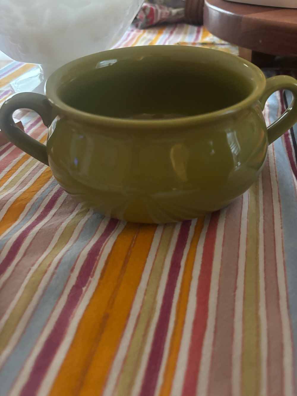Cost Plus World Market Olive Green Double-Handled Bakeware Bowl